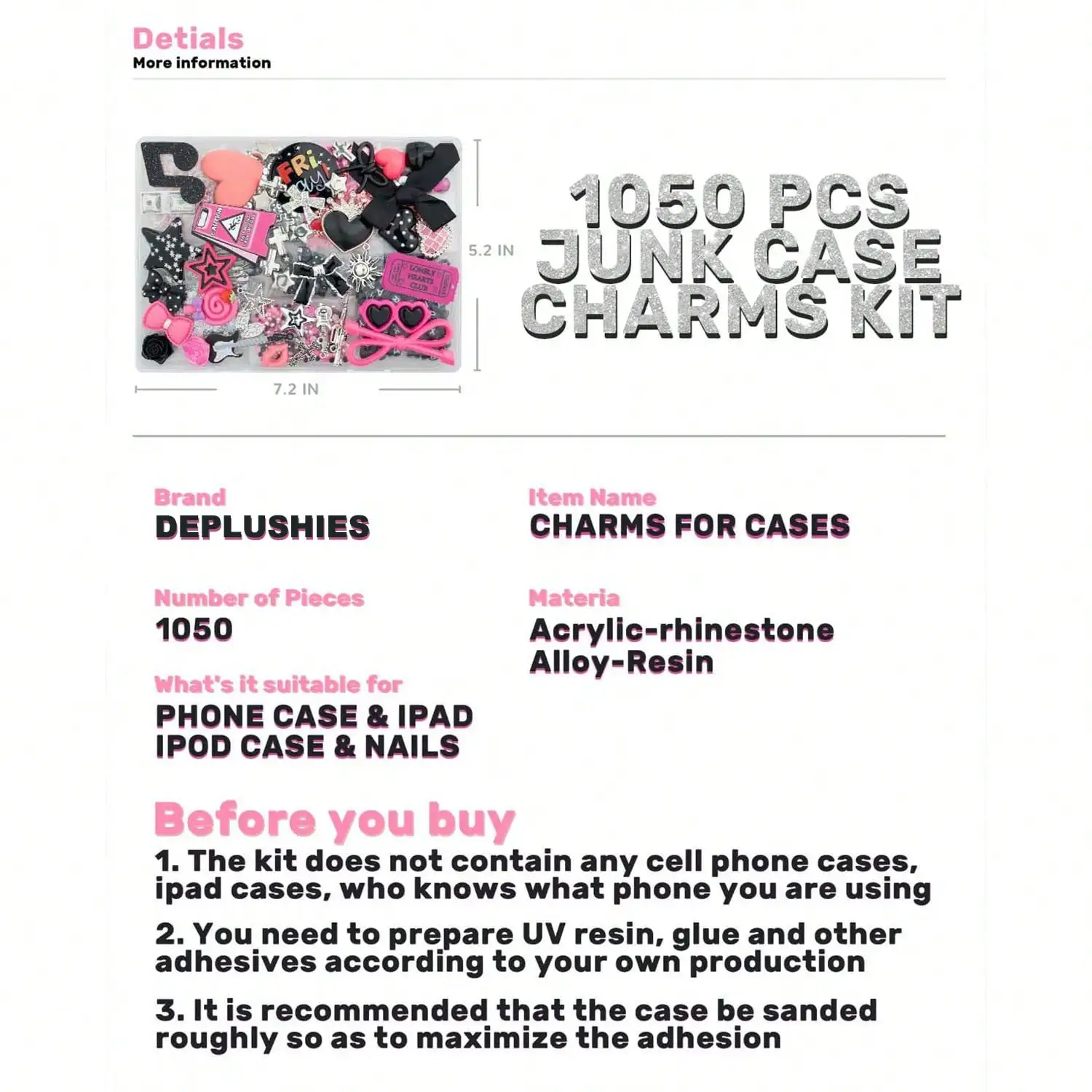 1050 Pcs Junk Phone Case Charm - Nail Tech Accessories 评论和价格